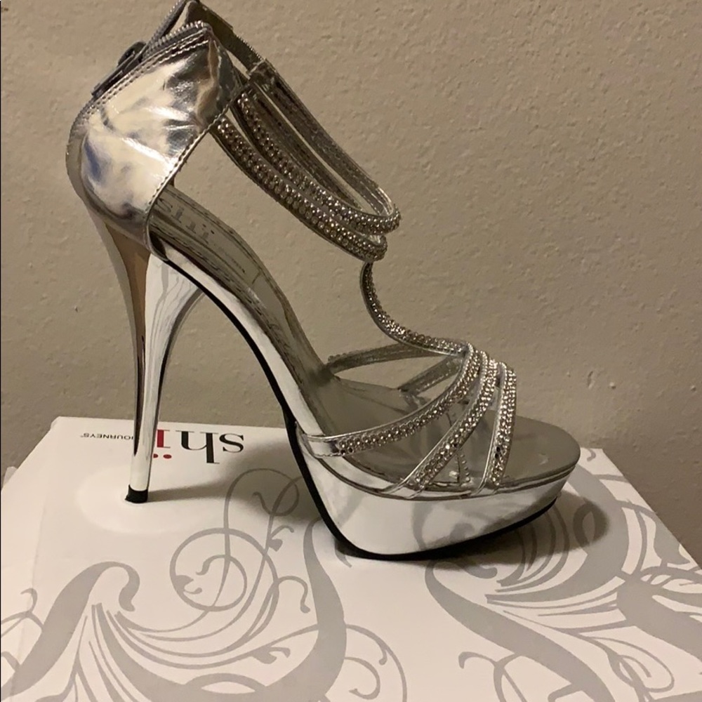 Silver Sparkly Special Occasion Strappy Heel